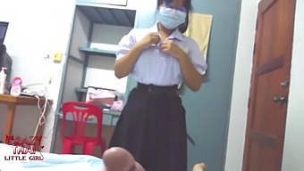 Teen Thai Glass Student Has Fun With Friend In College Dorm