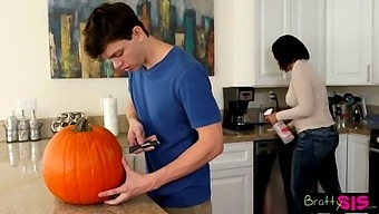 Teen Stepbrother Gets Caught Fucking A Pumpkin In Doggy Style