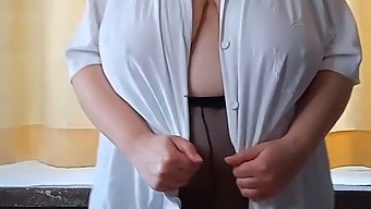 Stripping Down To Reveal And Fondle Breasts