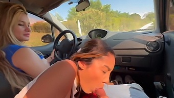 Two Babes Seduce Me With A Car Ride And Give Me A Blowjob, Leading To A Cumshot